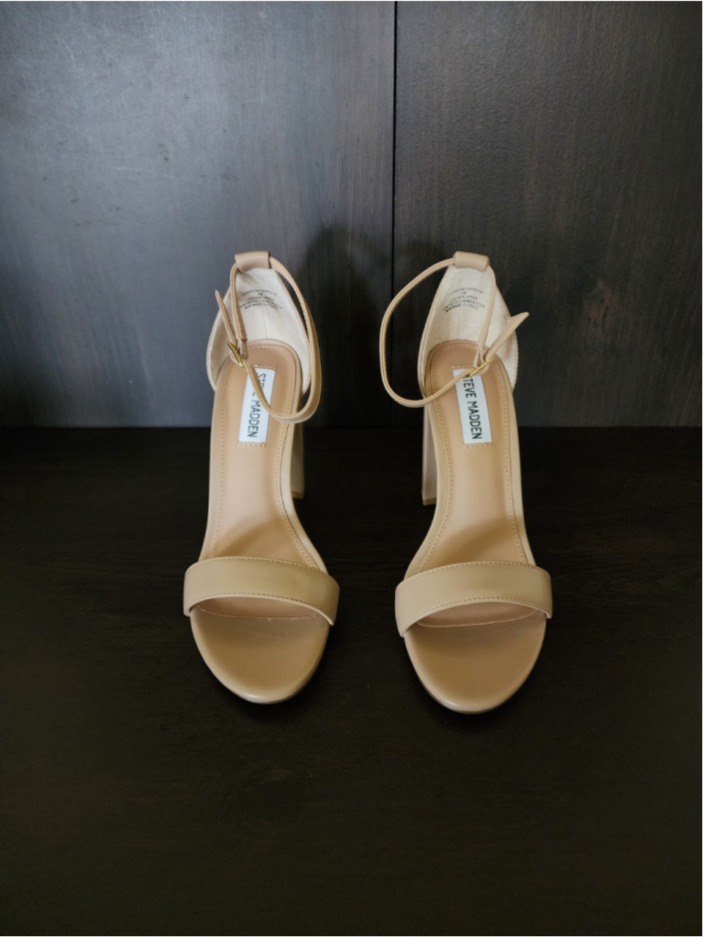 Steve Madden Carson Strappy Block Heel Sandals Sz 8 M - Taupe Beige - Blush Lea - Picture 6 of 16
